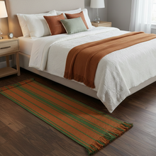 Load image into Gallery viewer, Luxurious Microfiber Geometric Bedside Runner Green, Russet - 2 Feet x 5 Feet