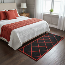 Load image into Gallery viewer, Luxurious Microfiber crafted braided Bedside Runner Black, Red - 2 Feet x 5 Feet