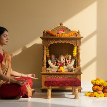 Load image into Gallery viewer, Small Chowki/Stool Square Utility Padded Natural Finish - Red_Multi (4-Leg)