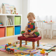 Load image into Gallery viewer, Small Chowki/Stool Square Utility Padded Natural Finish - Red_Multi (4-Leg)