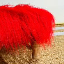 Load image into Gallery viewer, Small Chowki/Stool Square Utility Padded Natural Finish - Red Faux Fur (4-Leg)