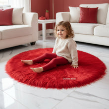 Load image into Gallery viewer, Red Round Faux Fur Rug, Luxury Fluffy Area Rug - 80x80 cm