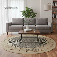 Load image into Gallery viewer, Natural Jute-Black Floor Baho Round Hand-Woven Area Rug/Carpet/Mat