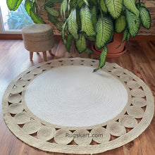 Load image into Gallery viewer, Natural Jute with White Floor Baho Round Hand-Woven Area Rug/Carpet/Mat