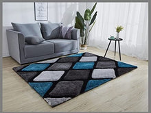Load image into Gallery viewer, Aqua With Grey Multi Beautiful Premium Shaggy Rug