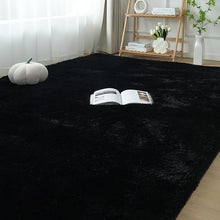 Load image into Gallery viewer, Luxury High-Pile Microfiber Shag Carpet – Soft, Non-Slip Plush Accent Rug for Home Decor, Black
