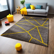 Load image into Gallery viewer, Yellow & Silver Premium Modern Shaggy Rug