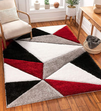 Load image into Gallery viewer, Red & Black Triangle Modern Shaggy Rug/Mat/Carpet