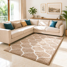 Load image into Gallery viewer, Premium Microfiber Shaggy Area Rug – Modern Geometric Beige & Ivory Soft Plush Carpet Mat