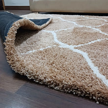 Load image into Gallery viewer, Premium Microfiber Shaggy Area Rug – Modern Geometric Beige & Ivory Soft Plush Carpet Mat