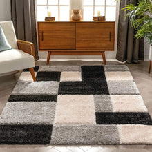 Load image into Gallery viewer, Black Grey Box 3D Stylish Modern Shaggy Rug