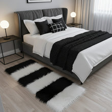 Load image into Gallery viewer, Black & White Bedside Faux Fur Runner, Luxury Fluffy Runner