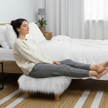 Load image into Gallery viewer, Small Chowki/Stool Square Utility Padded Natural Finish - White Faux Fur (4-Leg)