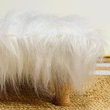Load image into Gallery viewer, Small Chowki/Stool Square Utility Padded Natural Finish - White Faux Fur (4-Leg)