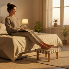 Load image into Gallery viewer, Small Chowki/Stool Square Utility Padded Natural Finish - Black Texture (4-Leg)