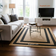 Load image into Gallery viewer, Braided Natural Jute with Black Cotton Collection Hand Woven Area Rug