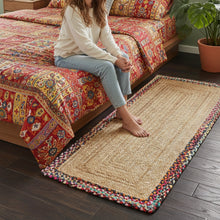 Load image into Gallery viewer, Braided Natural Jute & Multi Cotton Border Bedside Runner