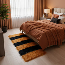 Load image into Gallery viewer, Black & Golden Bedside Faux Fur Runner, Luxury Fluffy Runner