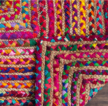 Load image into Gallery viewer, Multi color Braided Natural Jute & Multi Cotton Bedside Runner
