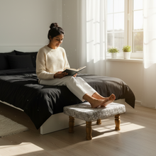 Load image into Gallery viewer, Small Chowki/Stool Square Utility Padded Natural Finish - Gray/white (4-Leg)