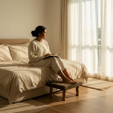 Load image into Gallery viewer, Small Chowki/Stool Square Utility Padded Natural Finish - Oliva (4-Leg)