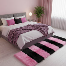 Load image into Gallery viewer, Pink & Black Bedside Faux Fur Runner, Luxury Fluffy Runner