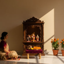 Load image into Gallery viewer, Small Chowki/Stool Square Utility Padded Natural Finish - Purple (4-Leg)