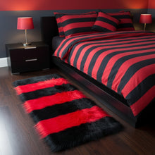 Load image into Gallery viewer, Black & Red Bedside Faux Fur Runner, Luxury Fluffy Runner