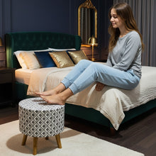 Load image into Gallery viewer, Bohemian Home Round Utility Padded Stool/ Ottoman Natural Finish - 4 Leg, White Texture