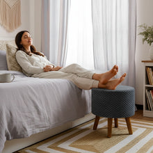 Load image into Gallery viewer, Bohemian Home Round Utility Padded Stool/ Ottoman Natural Finish - 4 Leg, Gray