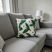 Load image into Gallery viewer, Handcrafted Punch Needle Embroidered Cushion Cover - Green Leaf
