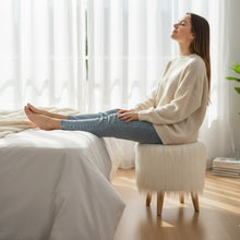Load image into Gallery viewer, Bohemian Home Round Utility Padded Stool/ Ottoman Natural Finish - 4 Leg, White Faux Fur