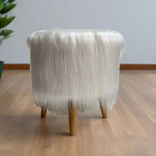 Load image into Gallery viewer, Bohemian Home Round Utility Padded Stool/ Ottoman Natural Finish - 4 Leg, White Faux Fur
