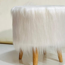 Load image into Gallery viewer, Bohemian Home Round Utility Padded Stool/ Ottoman Natural Finish - 4 Leg, White Faux Fur