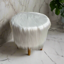 Load image into Gallery viewer, Bohemian Home Round Utility Padded Stool/ Ottoman Natural Finish - 4 Leg, White Faux Fur