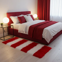 Load image into Gallery viewer, Red & White Bedside Faux Fur Runner, Luxury Fluffy Runner