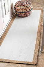 Load image into Gallery viewer, Braided Natural Jute & white-Cotton Bedside Runner