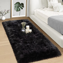 Load image into Gallery viewer, Black Bedside Faux Fur Runner, Luxury Fluffy Runner - 60x150 Cm