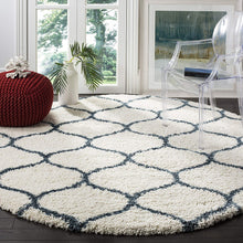 Load image into Gallery viewer, Blue with Ivory - Premium Soft Modern Round Shaggy Rug