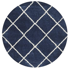 Load image into Gallery viewer, Premium Soft Modern Round Shaggy Rug - Blue with Ivory
