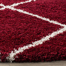Load image into Gallery viewer, Premium Soft Modern Round Shaggy Rug - Red with Ivory