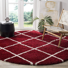 Load image into Gallery viewer, Premium Soft Modern Round Shaggy Rug - Red with Ivory