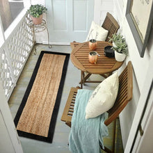 Load image into Gallery viewer, Black Border Braided Natural Jute Bedside Runner