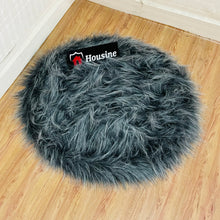 Load image into Gallery viewer, Grey Round Faux Fur Rug, Luxury Fluffy Area Rug - 80x80 cm
