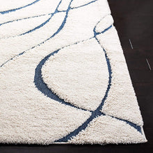 Load image into Gallery viewer, Blue & Ivory Plain Shaggy Bedside runner Rug