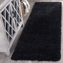 Load image into Gallery viewer, Black Plain Shaggy Bedside runner Rug