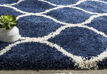 Load image into Gallery viewer, Blue & Ivory Plain Shaggy Bedside runner Rug