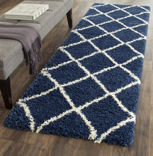 Load image into Gallery viewer, Blue & Ivory Plain Shaggy Bedside runner Rug