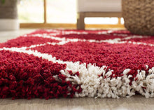 Load image into Gallery viewer, Red & Ivory Plain Shaggy Bedside runner