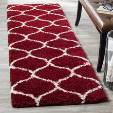 Load image into Gallery viewer, Red & Ivory Plain Shaggy Bedside runner